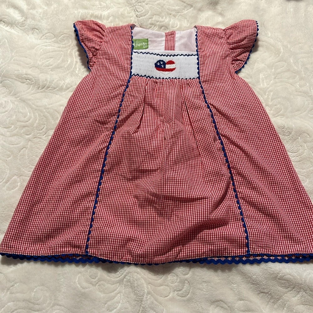 Classic Whimsy Smocked American Flag Patriotic Top Sz 7
